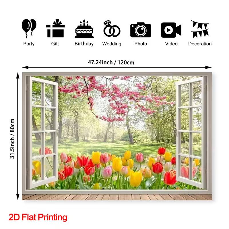 2D Spring Forest View Through Window Photo Booth Background