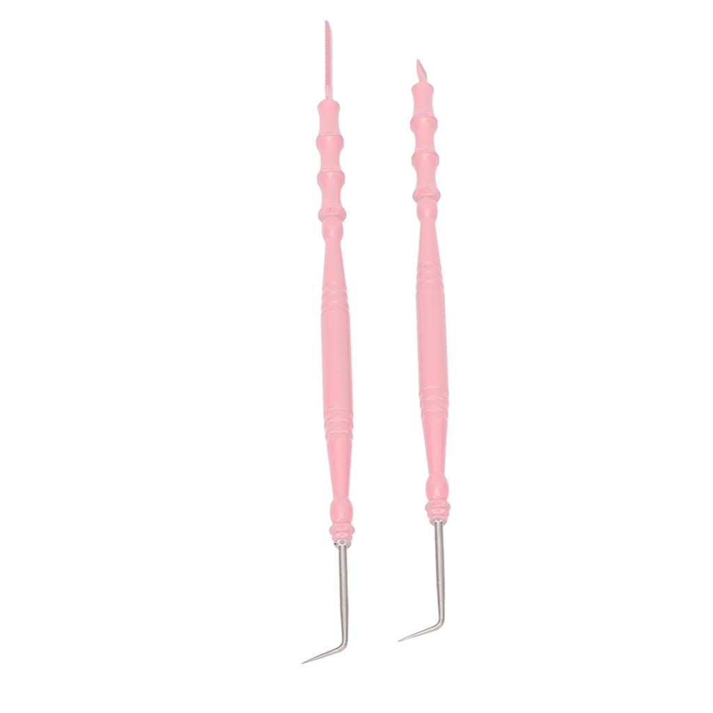 2pcs Lash Perm Tool Double Head Stainless Steel Bamboo Joint Shape Handle Lash Eyebrow Perm Separator Tool Pink