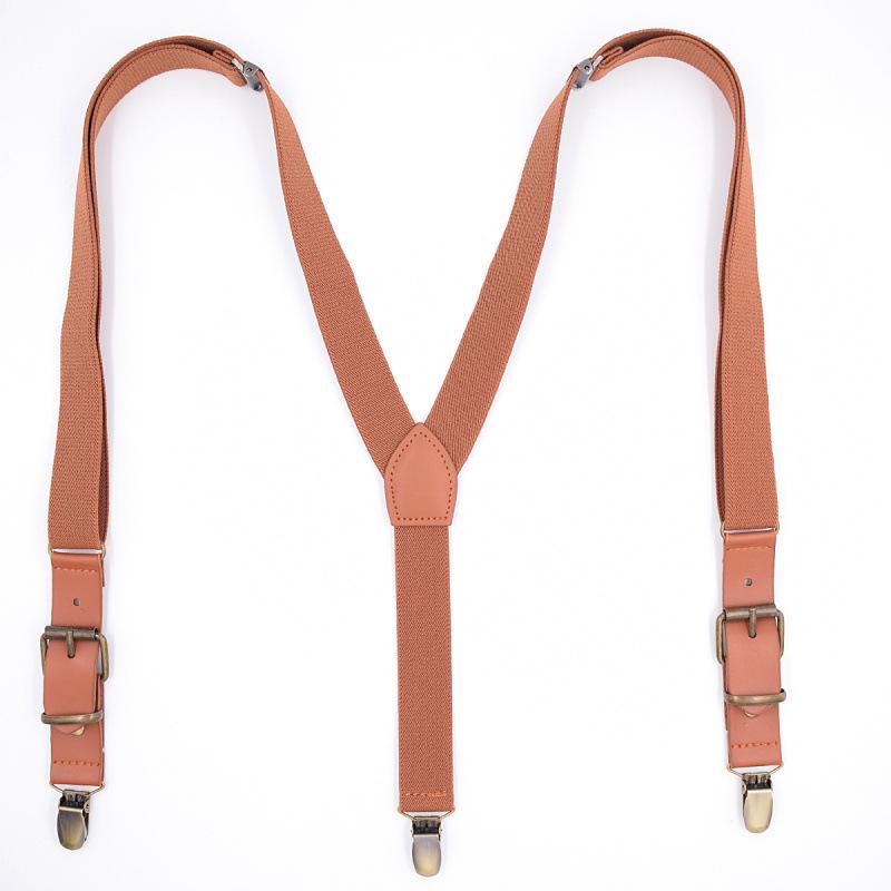 Jill Cool Solid Color Y-Shaped Leather Suspenders, 3-Clip, Adult, 2.5 cm