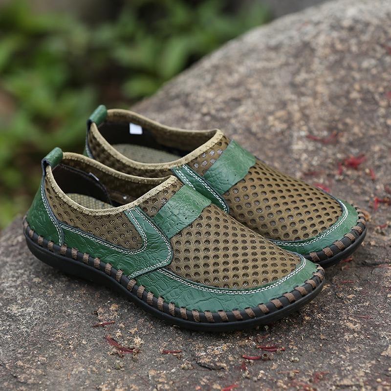 Summer Men's Shoes Mesh Casual Leather Shoes for Men Outdoor Water Shoes Breathable Flat Mens Sandals Plus Size 38-50