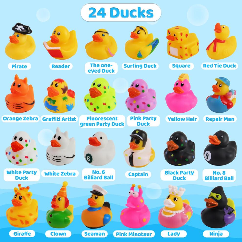 24pcs Easter Rubber Ducks Easter Basket Stuffers Assorted Gifts Party Favors , Resurrection Bunny Rubber Duck, Funny Bath Tub Toys for Kids, Baby