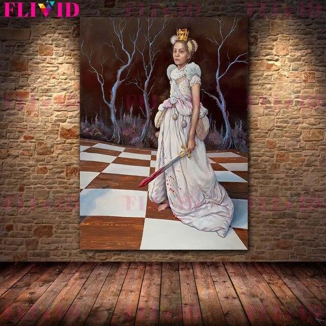 Butterfly Fairy,Mermaid Lady,Chessboard Queen Wall Art Canvas Painting Thorn Witch Surreal Art Poster And Print Home Decoration No Frame