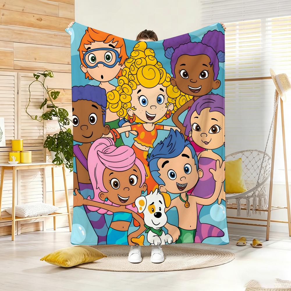 Anime B-BubbleS GuppiesS Throw Soft Warm Throw Blanket for Bedroom Living Room Bed Travel Camping Picnic Gift