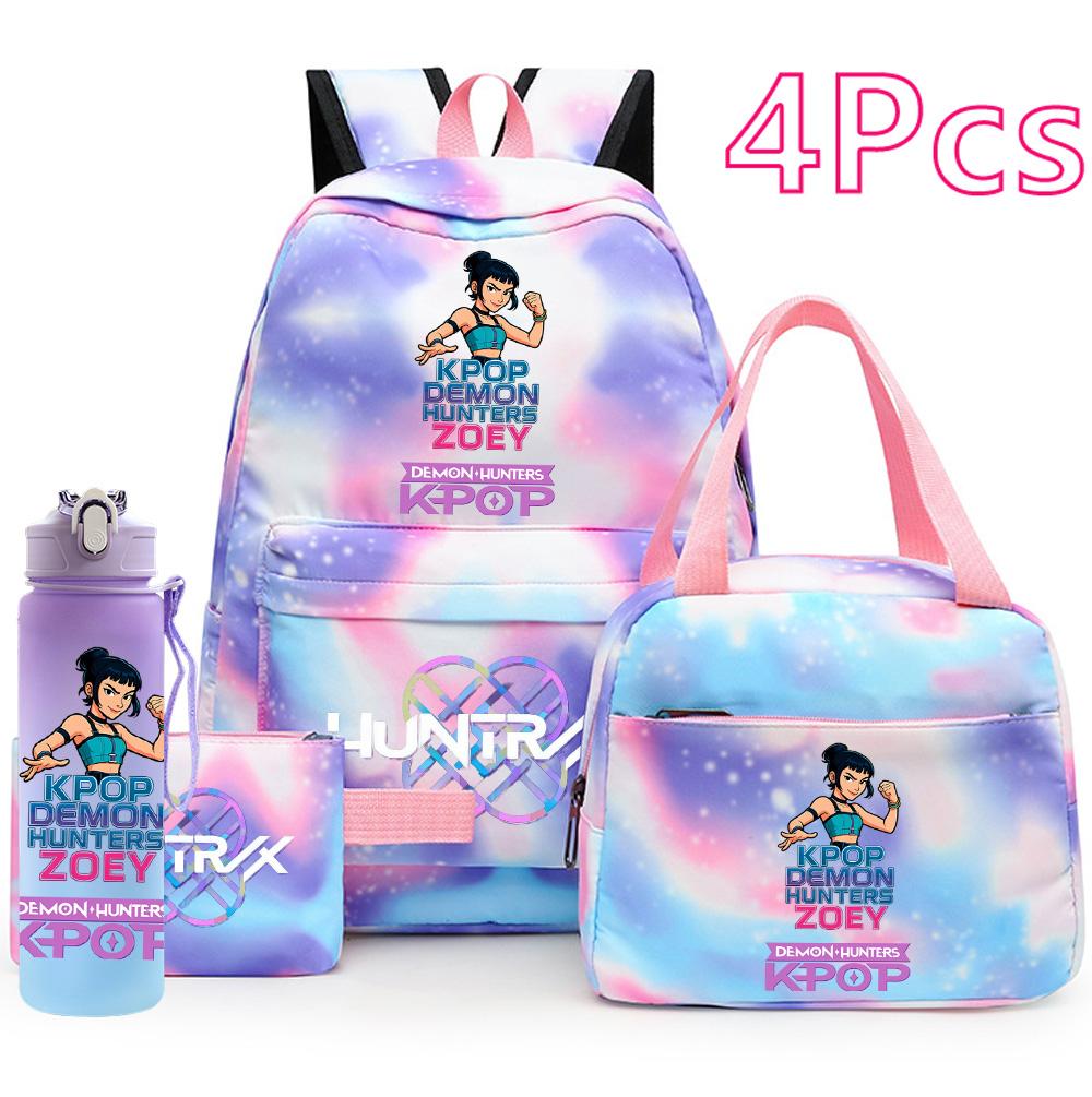 4Pcs/set Demon Hunters Printed Backpack Handbag Pencil Case 750Ml Water Bottler for Teenager Boy Girl Large Capacity Waterproof Schoolbag