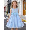 Girls' White Lace Mesh Princess Dress Sleeveless Round Neck Beaded Flower Girl Skirt Children's Wedding Bridesmaid Birthday Party Performance Dress