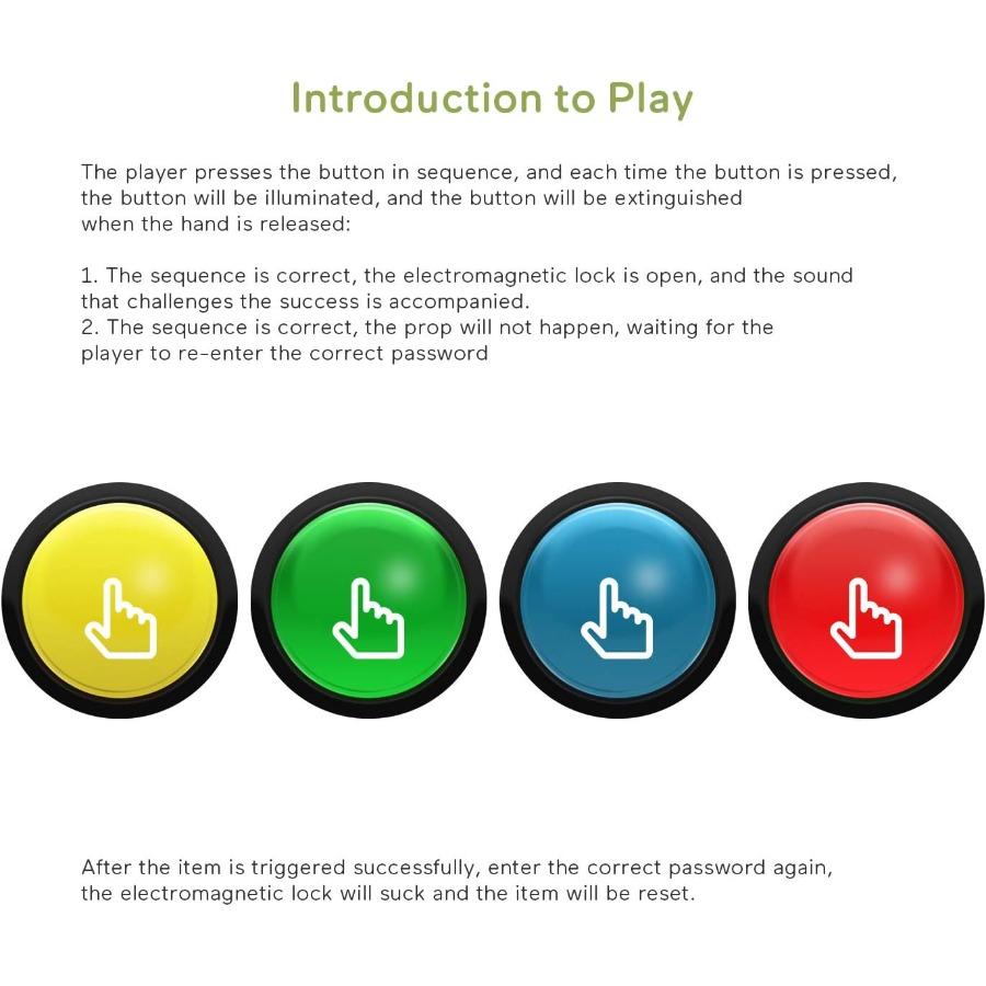 Escape Room Props with 5 Different Colors Buttons Mechanism for Interactive Puzzle Game: Press in Order to Control 12V Magnet L