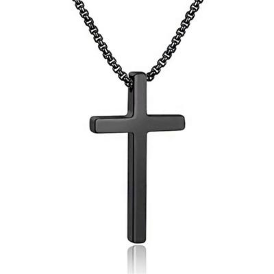 Einfache Titanstahl Kreuz Halskette Trendig Mann Vielseitig Anhänger Pullover Kette Schmuck
