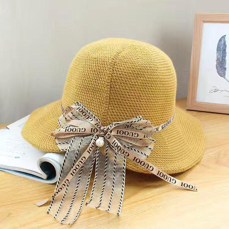 

Летняя новая соломенная шляпа-бантик, складная модная шляпа-котелок, женская универсальная шляпа-солнцезащита, модная шляпа рыбака, корейский выпуск
