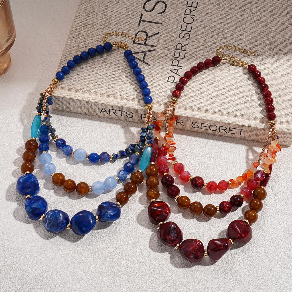 Acrylic Stone Irregular Beaded Round Multi-layer Sweater Chain Exaggerated Necklace