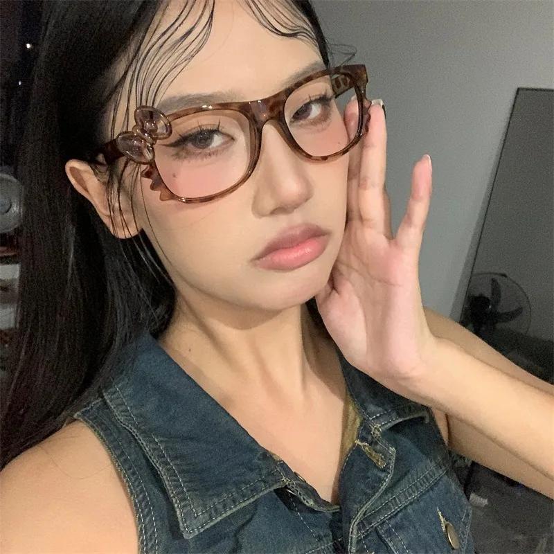 Y2k Leopard Print Bow Glasses Retro Korean Anti Blue Light Eyewear Eye Protection Girl Optical Frame