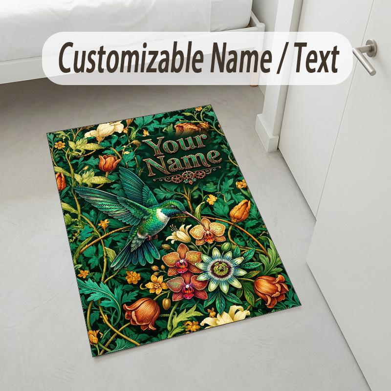 Hummingbird Fantasy Theme Soft Crystal Velvet Rug Custom Name & Text Print Non Slip Floor Rug for Bedroom Living Room