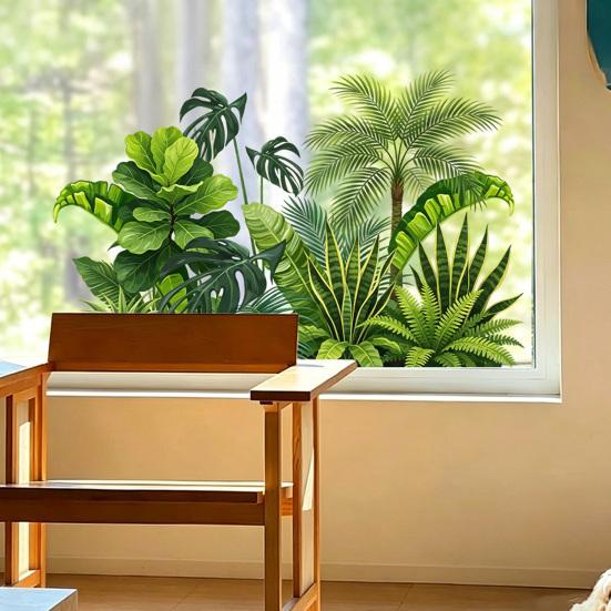 Colorful Spring Floral Window Cling Double-Sided Static Glass Sticker Stained Glass Effect Flowers Butterflies Window Decal for Kitchen Bedroom