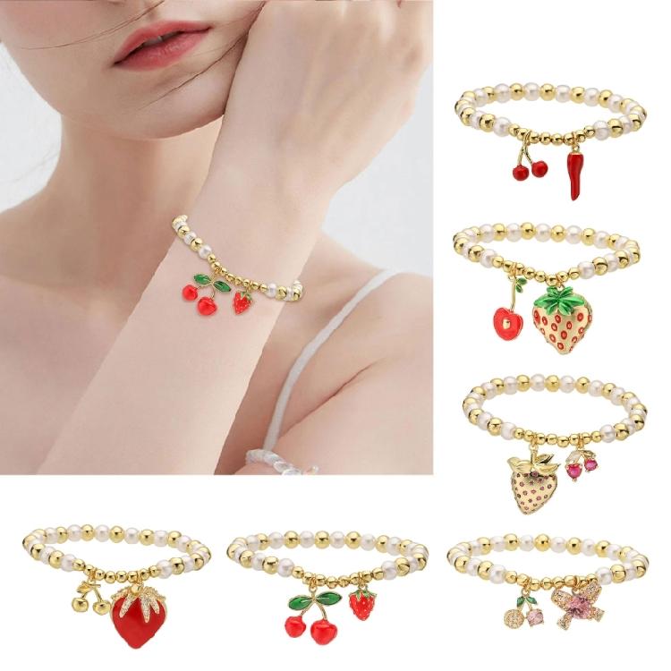 Handmade Fruit Beads Bracelet Fashion Wrist Jewelry Chain Wristband Copper Texture Suitable for Parties and Celebration