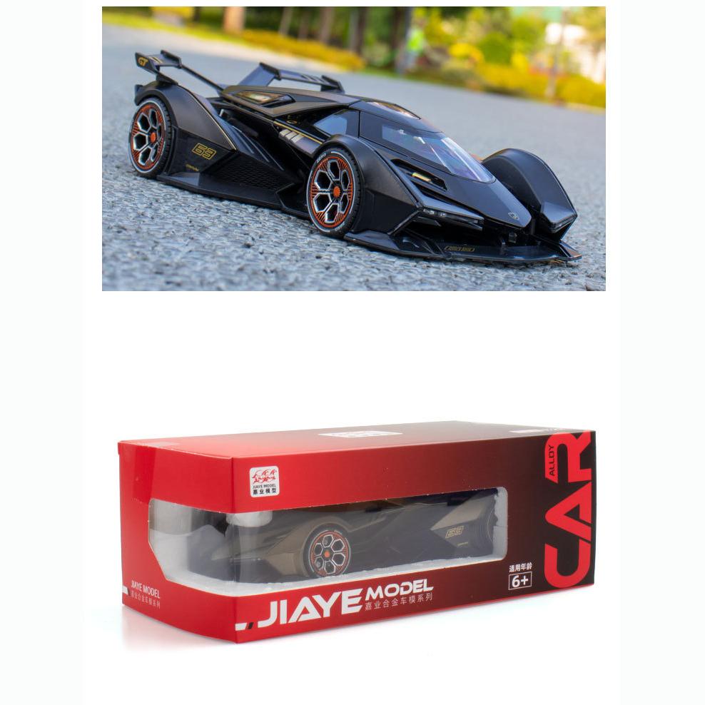 

1:22 масштаба Lambos Vision Gran Turismo V12 GT Simulation Sprot Car, модель автомобиля из сплава, модифицированная литая игрушка со светом и звуком, детский подарок 1/22-20.5x9.5x4.5cm чёрный
