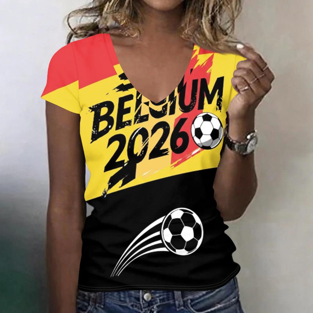 Women's V-Neck Lightweight Top Spring Summer Soccer Print Blouse
