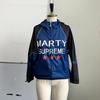 Women Contrast Panel Hooded Unisex Lightweight Wind Jacket Front Zipper Letter Star Graphic Loose Outerwear Daily Casual Streetwear
