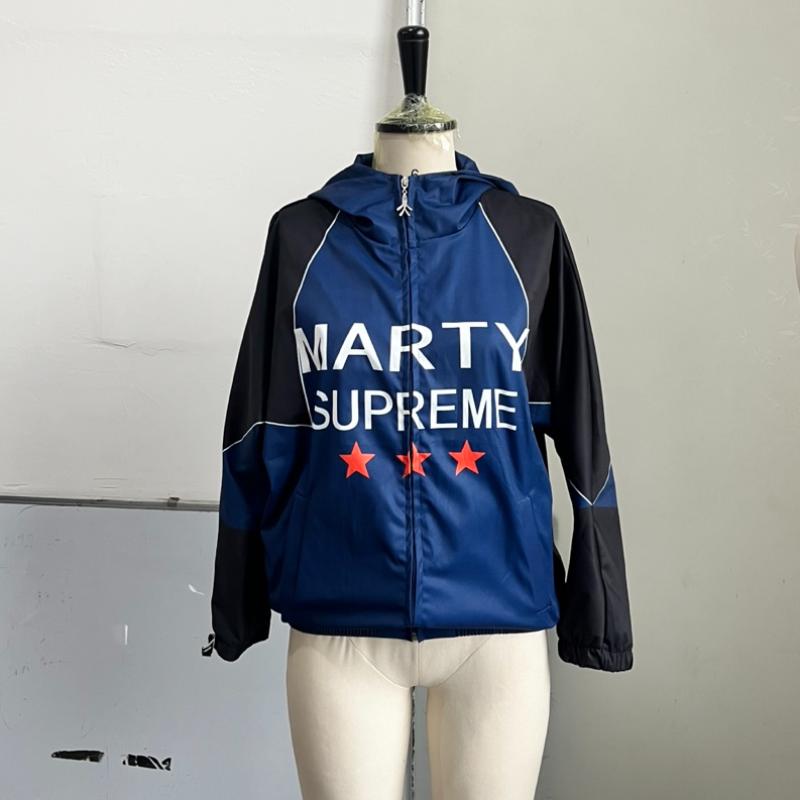 Women Contrast Panel Hooded Unisex Lightweight Wind Jacket Front Zipper Letter Star Graphic Loose Outerwear Daily Casual Streetwear