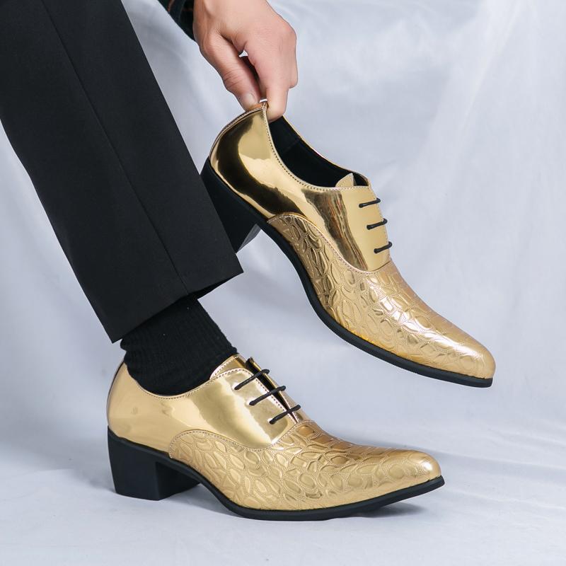 Men’s High Heels Derbys Pointed Toe Formal Business Leather Shoes Men Dance Shoes Tuxedo Wedding Party Dress Shoes Plus Size