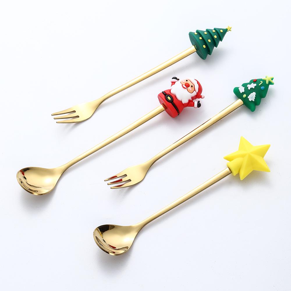 Creative Christmas Stainless Steel Cartoon Fruit Fork and Spoon Gift Set