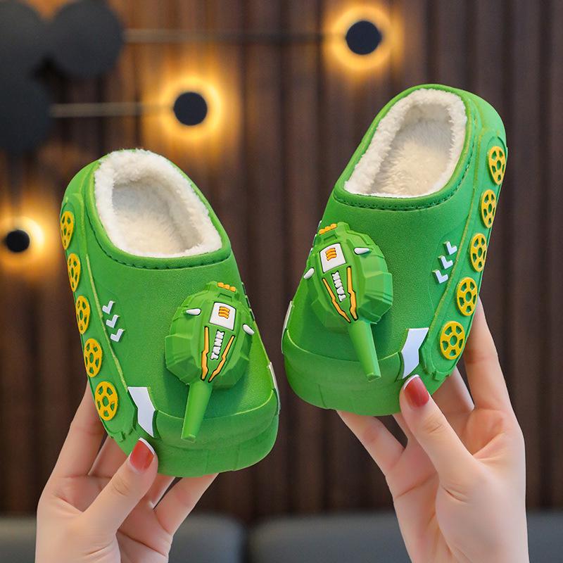 Children's Cute Cartoon Tank Rocket Velvet Warm Winter Slippers