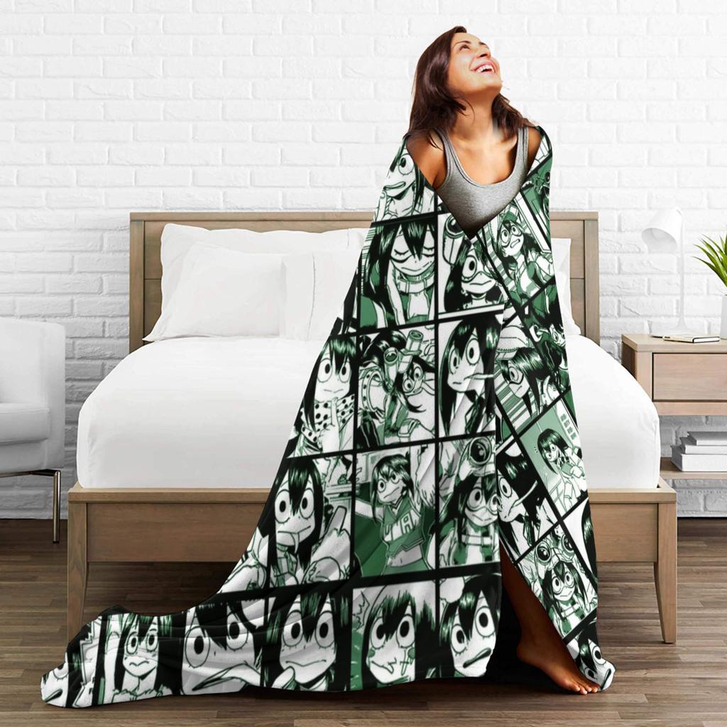 Tsuyu Blankets Boku No My Hero Academia Academy Flannel Throw Blanket Summer Air Conditioning Decoration Lightweight Bedsprea,