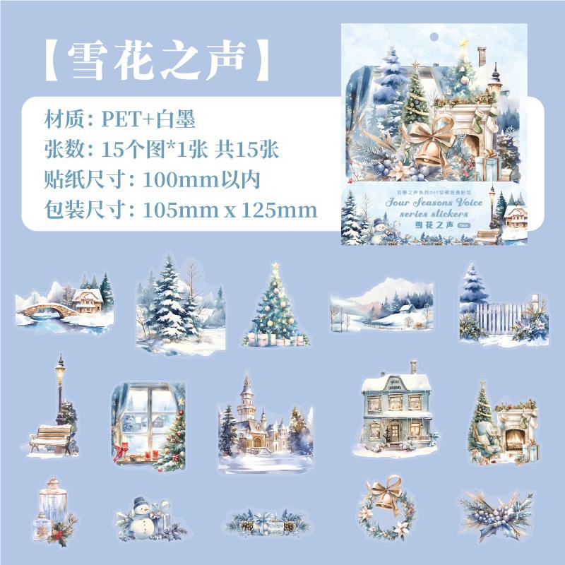 15pcs/1lot Kawaii Scrapbook Sticker The Sounds of the Four Seasons Scrapbooking Supplies Planner Decorative Stationery Sticker