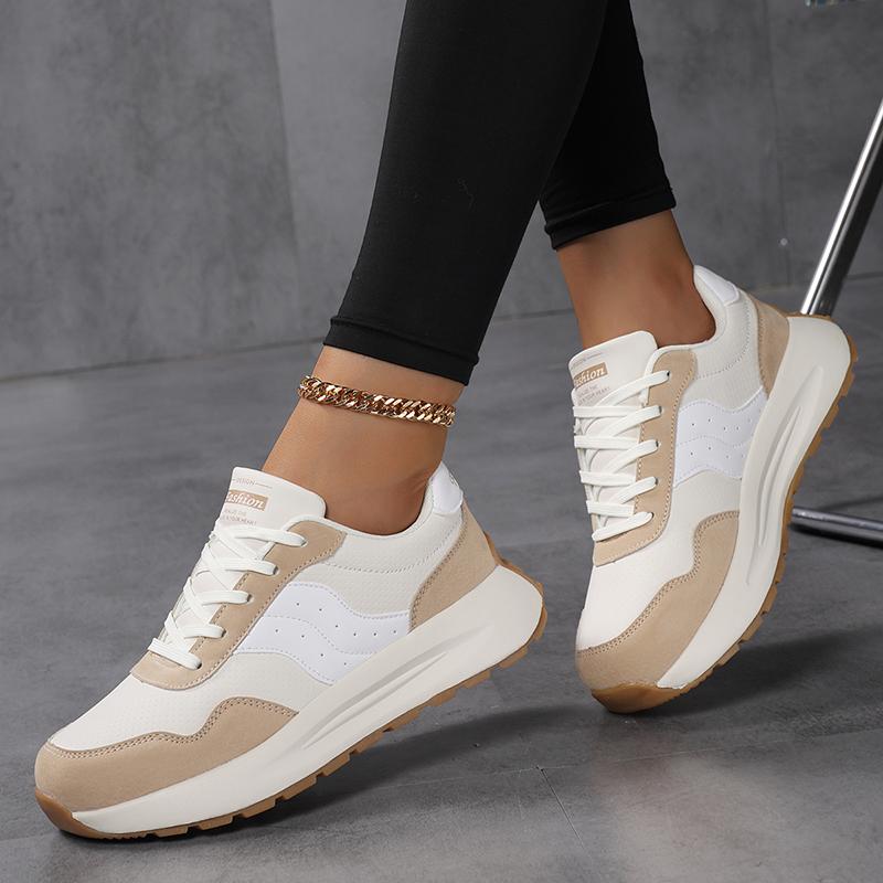 Fashion Thick Sole Running Shoes Women's Breathable PU Leather Casual Sneakers Non-slip Soft Sole Sports Footwear Size 36-43