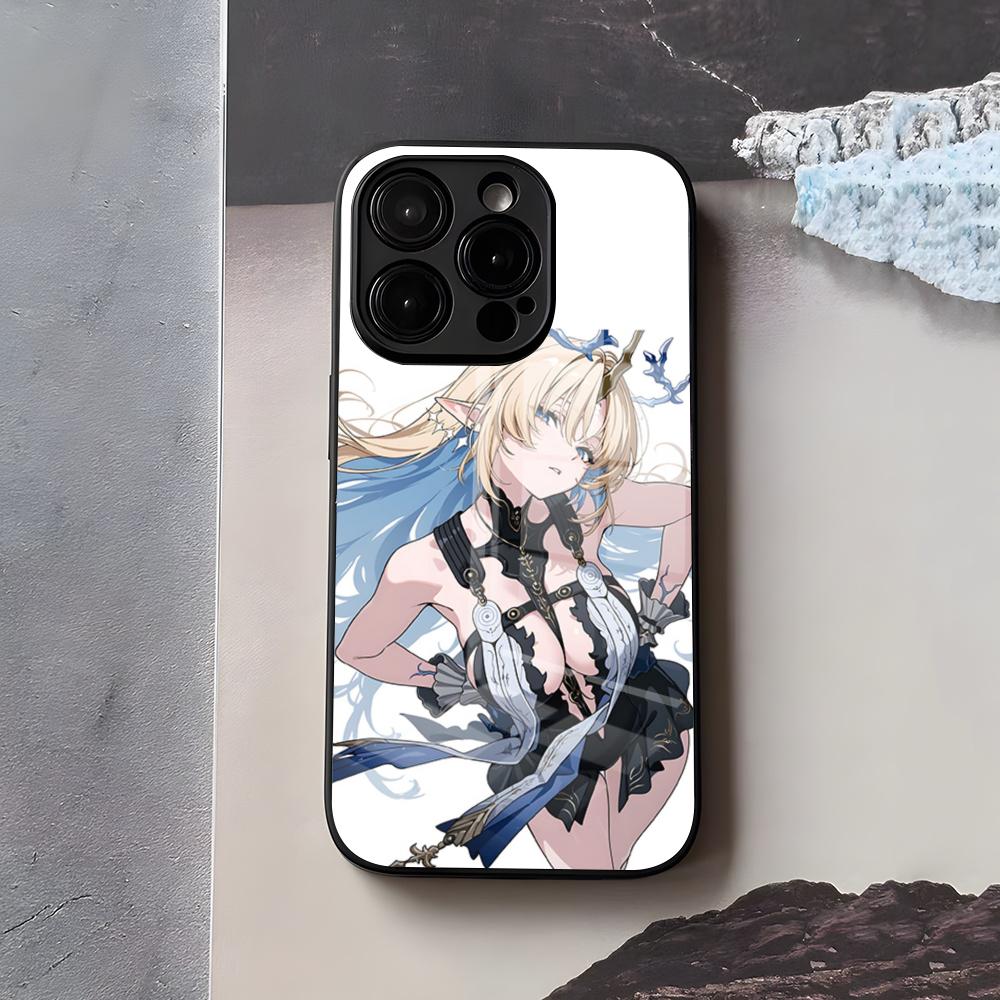 Süße Cartethyia Wuthering Waves Handyhülle Für IPhone 17 Air 16 E Pro Max 15 14 13 Mini 12 Pro 11 Max Plus Schwarze Glasabdeckung