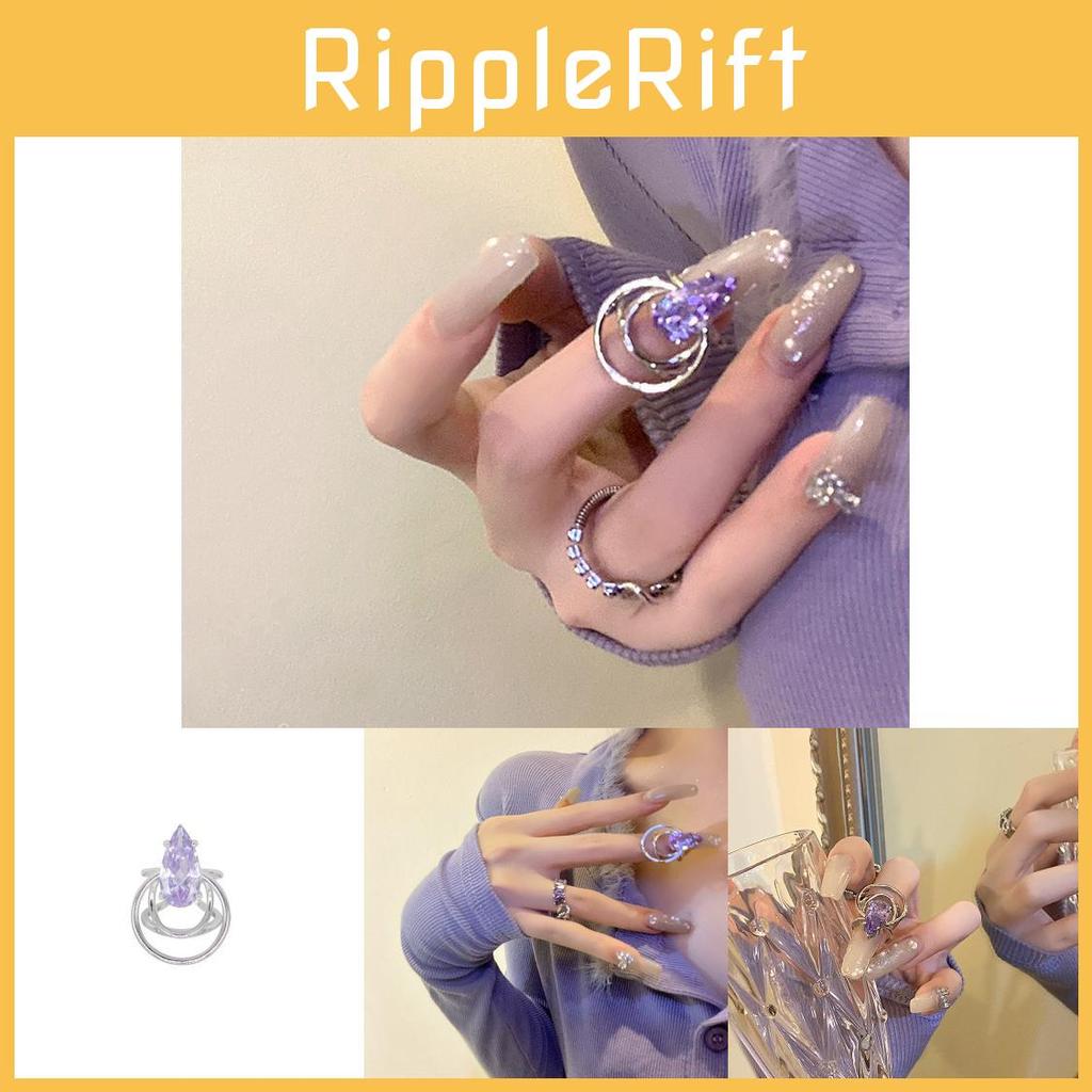 Irregular Purple Water Drop Rhinestone Zirconia Chain Ring For Women Stylish Fashion Accessory