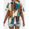 Europe, America 1116 summer new v-neck printed short-sleeved top women's geometric pattern contrasting shirt