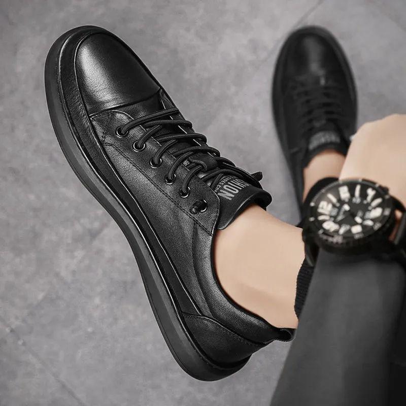 Fashion Thick Sole Lace Up Men's Leather Shoes Round Toe Non Slip Fashion 2025 Social Footwear Offer Low Price Common Male Casual Shoe