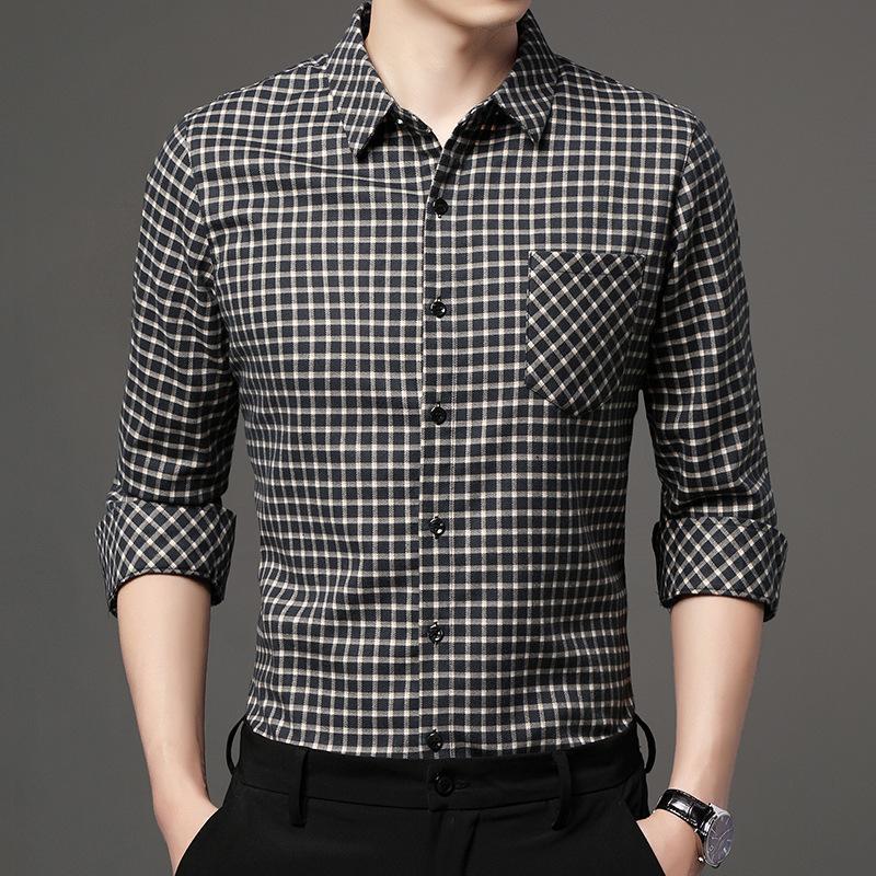 New Autumn and Winter Long-Sleeved Shirt Thickened Business Shirt Plaid Men's Top