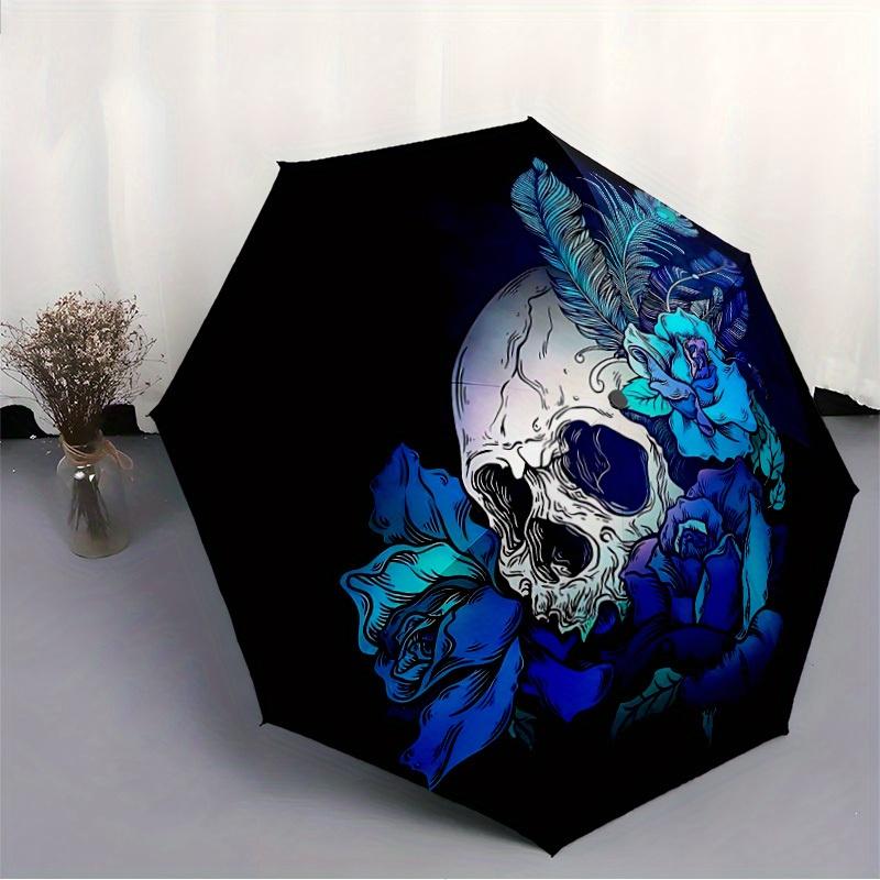 1pc Skull Roses Automatic Folding Umbrella Portable Collapsible Design, 8-Rib Iron Frame, Durable Fabric, All-Season Casual Outdoor 167