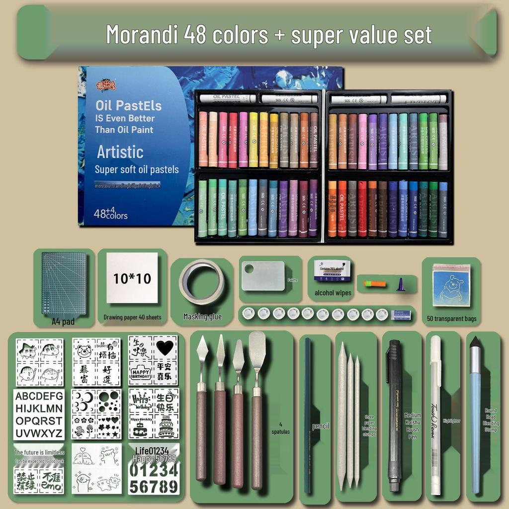 48-Color Super Soft Oil Pastels Set with Scraper - Child's Painting Kit