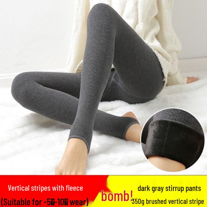 Plus Size Women's Vertical Stripe Fleece Lined Leggings - Autumn & Winter Styles