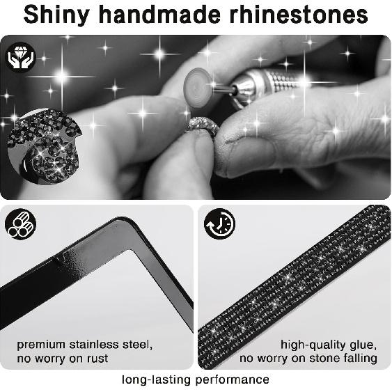 2 Pack Bling License Plate Frames Premium Sparkly License Plate Frame For Women Durable Black Bling Car Accessories