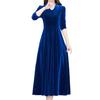 Women Dress Solid Color Soft Long Sleeves Round Neck Big Hem Warm Mid-calf Length Plus SIze Lady Prom Dress Female Garment