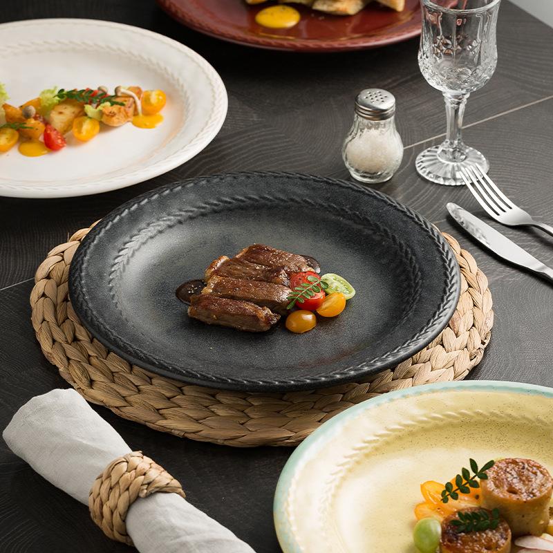 High-End Western Food Plate, Kiln-Changed Ceramic Tableware, Restaurant Retro Dish Plate, Ritual Deep Plate, Home Breakfast Plate