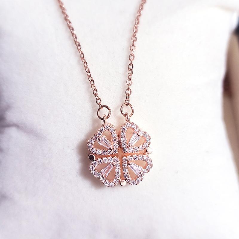 

Classic Four-Heart Ever-changing Love Necklace One Multi-wear Necklace Creative Heart-to-Heart Fashion Clover Pendant Gift 50cm
