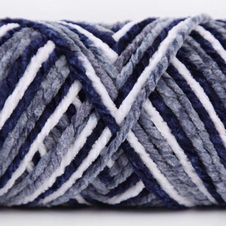 3 Strands Glossy Velvet Hand-Woven Thread Woven Scarf Doll Blanket Chenille Thread Segment Dye 100G Ball