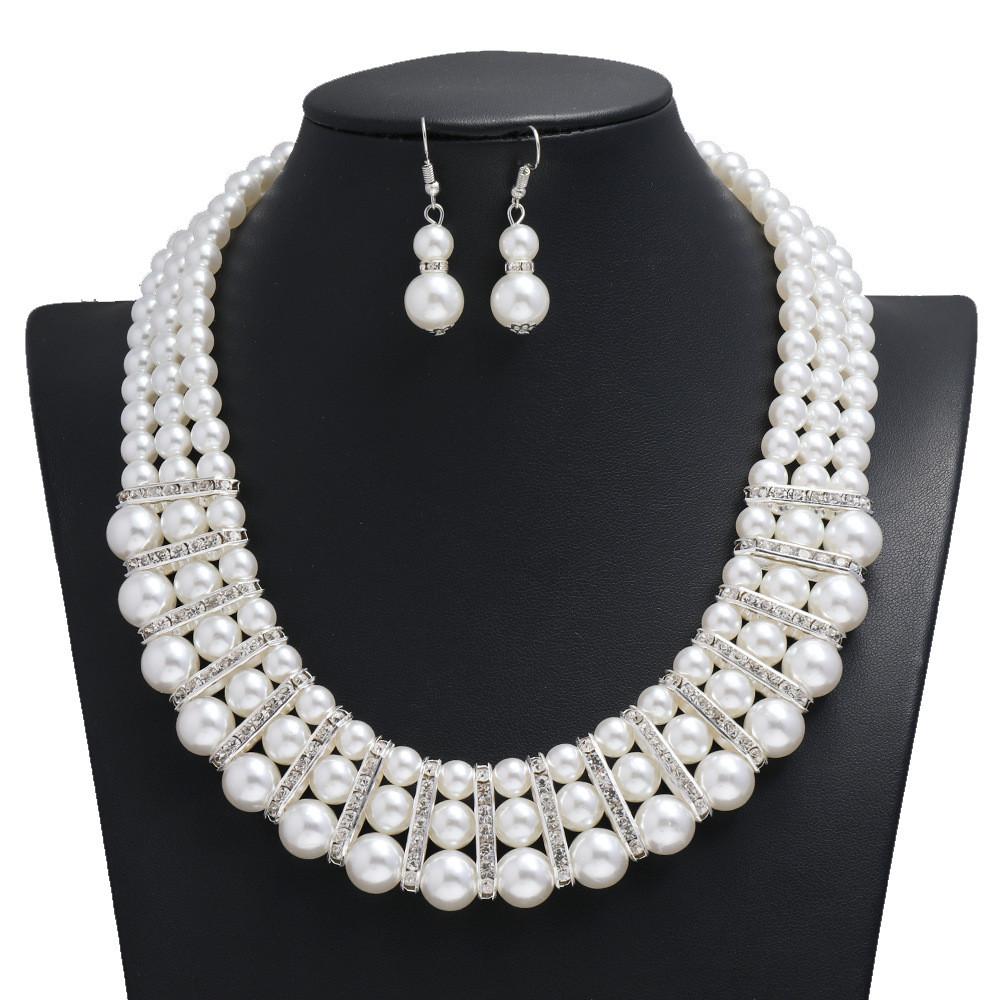 

Geometric Pearl Handmade Necklace Alloy Pendant Women Summer Fashion Jewelry Set