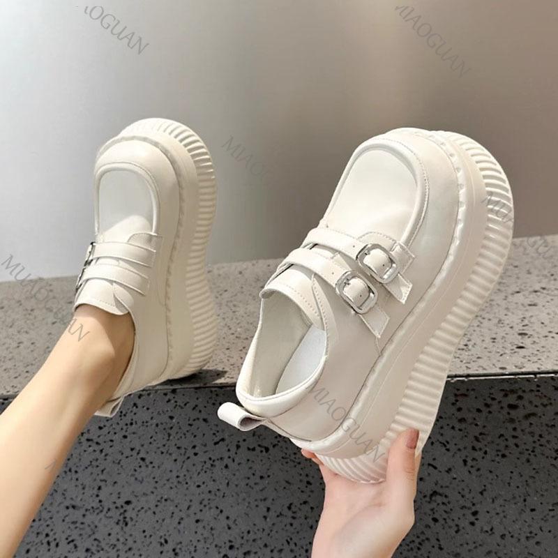 Women's Platform Shoes British Style Spring New Thick Bottom Women Sneakers Casual High Heels Height Increase Mary Jane Loafers
