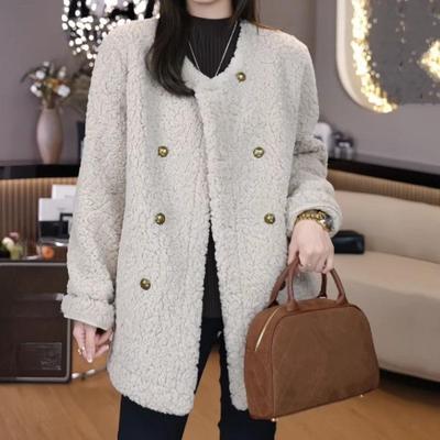 Cappotto Teddy in Pelliccia Chic ed Elegante con Design Doppiopetto, Perfetto per Autunno e Inverno