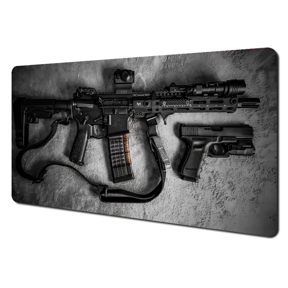 Tappetino per Mouse Grande Tappetino da Scrivania Tema Fucile Tattico Bordo Cucito Antiscivolo Durevole Accessori PC Parti di Armi Tappetini per Tavolo Tappeto per Mouse