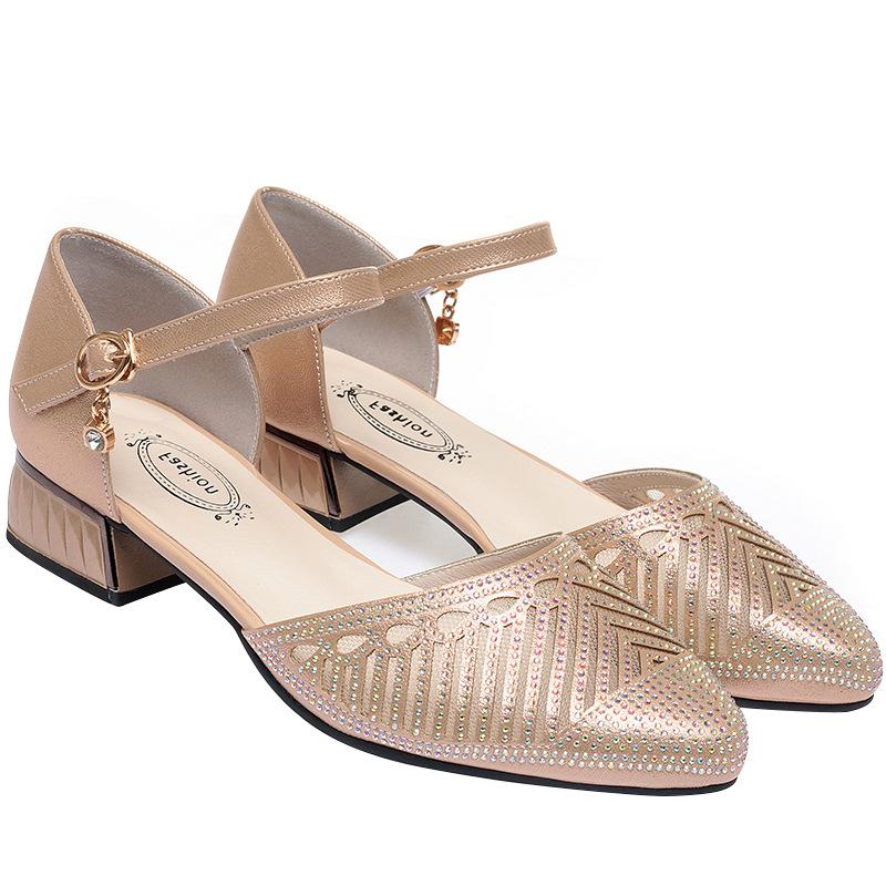 Fashion Women's Shoes Pointed Toe Summer 2024 Hollow Rhinestones Footwear Transparent Diamond Fashion Buckle Strap Gauze Versatile