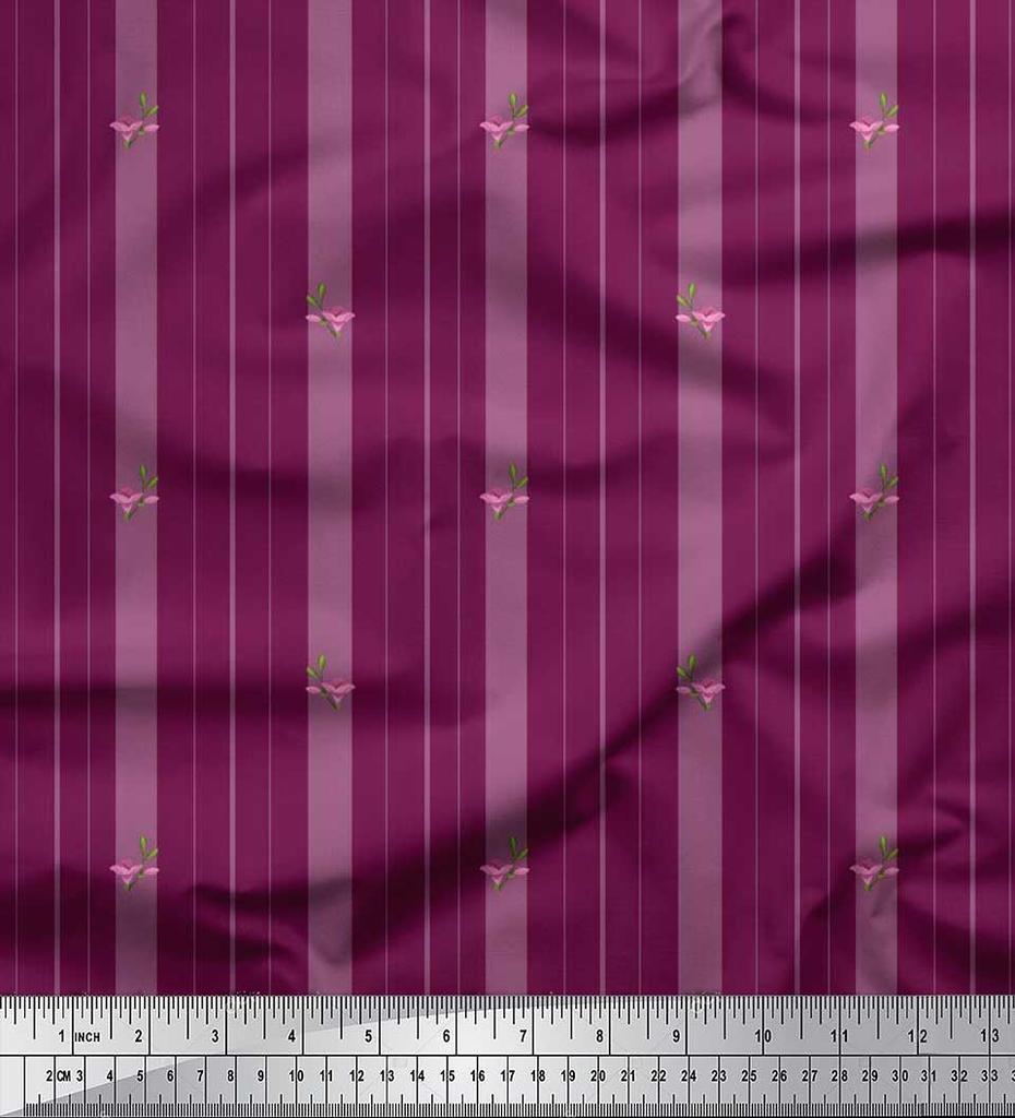 Soimoi Japan Crepe Satin Fabric Artistic Floral & Stripe Fabric Prints By metre 42 Inch