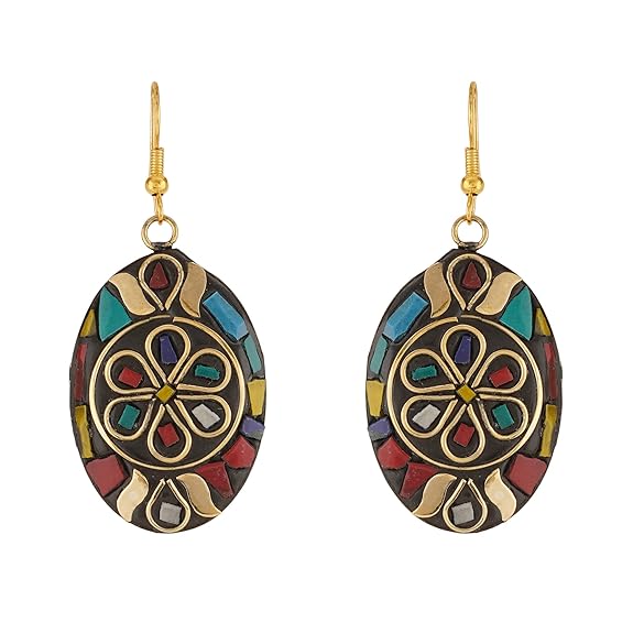 Non-precious Metal Dangling Handmade Lightweight Hook Tibetan Style Earrings for Women