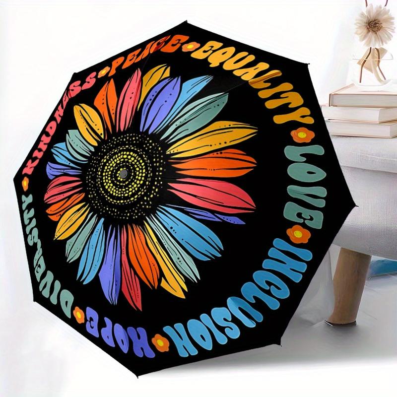 1pc Peace flower Automatic Folding Umbrella, 8-Rib Sturdy Canopy, Portable Travel Umbrella for Outdoor Use
