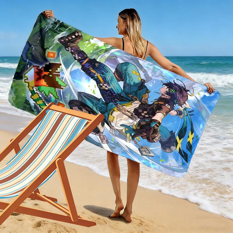 Genshin Impact Kinich 2D Flat Print Beach Towel, Large Soft Quick Dry Towel for Beach Camping Swimming.NSTJ0928232