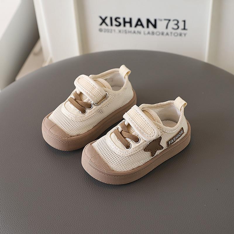 Children s shoes with Velcro, summer sneakers for boys and girls, hollow mesh solid soft-soled baby shoes, breathable toddler shoes 17-22Take a photo with on бежевый